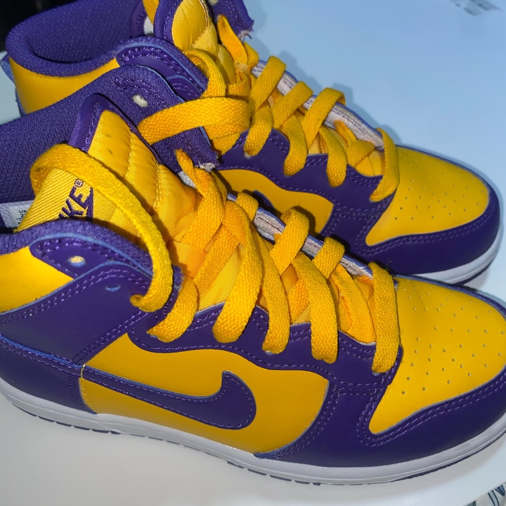 Nike Yellow and Purple High-Top Sneakers